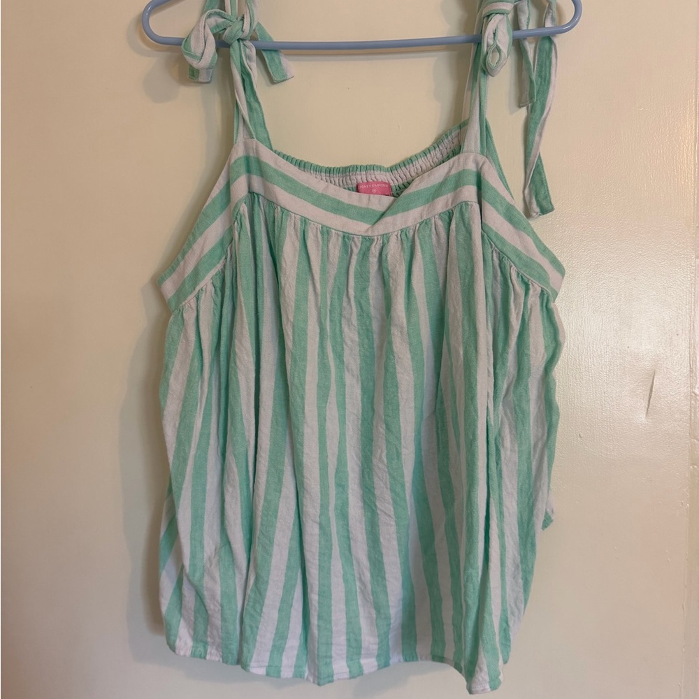 Stoney Clover Lane Green and White Striped Tank Top